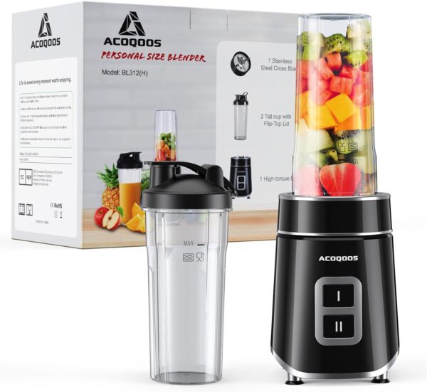 ACOQOOS 500W Smoothie Maker mit 2x 600ml Behälter