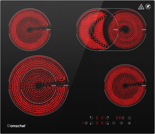 AMZCHEF Glaskeramikkochfeld 60cm 6600W 4 Zonen