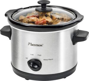 Bestron Slowcooker 1.5L für 2 Personen Silber