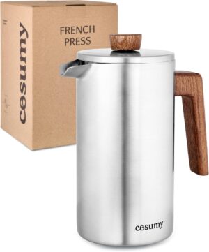 Cosumy French Press Edelstahl FSC Holz 1L