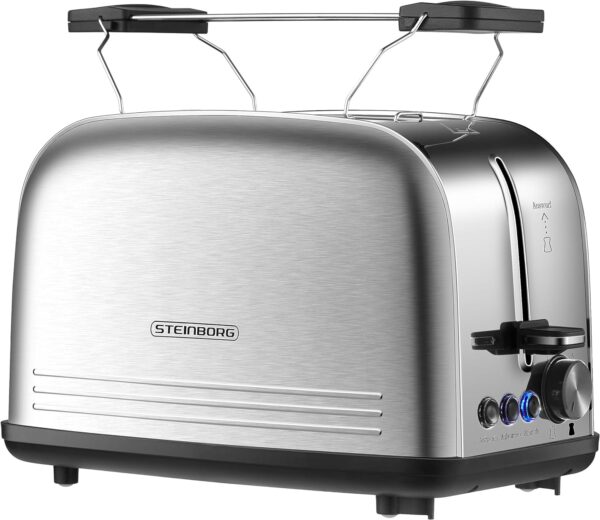 Edelstahl Toaster 2 Scheiben mit Brötchenaufsatz