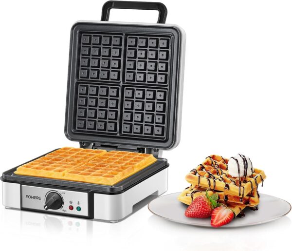 FOHERE Waffeleisen 1200W für 4 Belgische Waffeln