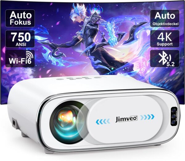 Jimveo 4K Beamer 25000 Lumen WiFi6 Bluetooth 300 Zoll