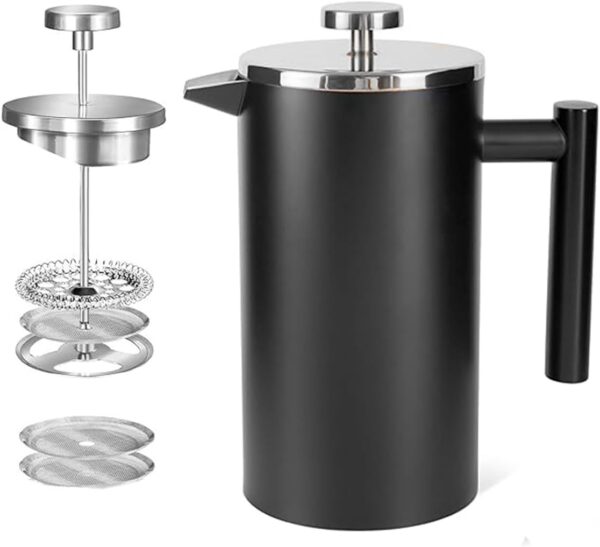 MaxMiuly Thermo French Press 650ml Edelstahl Schwarz