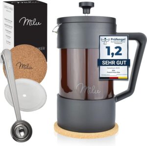 Milu French Press 1000ml Schwarz Glas Kaffeebereiter