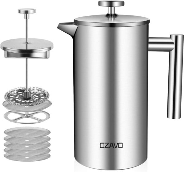 OZAVO French Press 1L Edelstahl Thermo 5 Filter