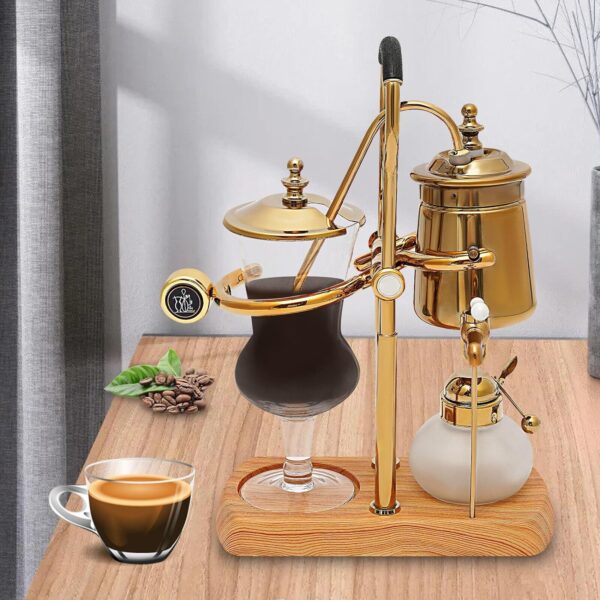 Siphon Kaffeemaschine Retro 400ml Holzsockel Gold