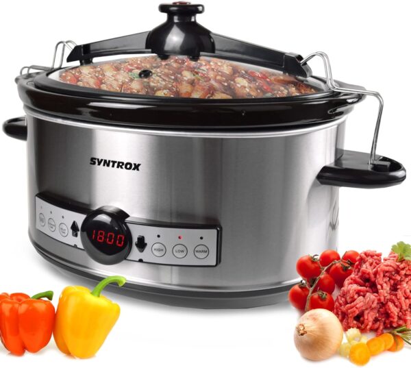 Syntrox Slow Cooker 6,5L mit Timer und Warmhaltefunktion