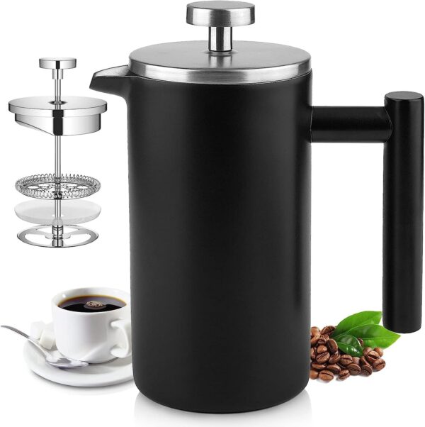 Wrobic 350ml Edelstahl-Kaffeepresse Schwarz