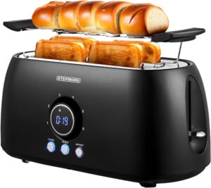 XXL Toaster 4 Scheiben Schwarz mit Display Brötchenaufsatz