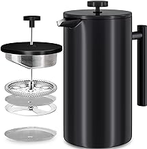 KICHLY French Press 1000ml Edelstahlfilter Schwarz