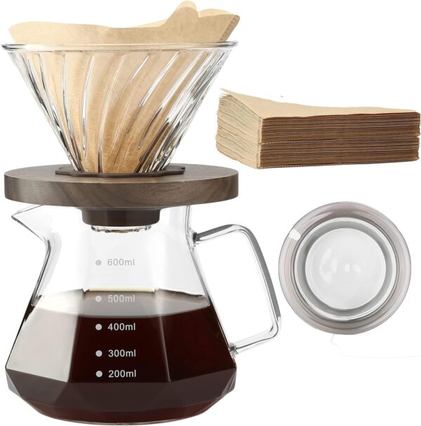 Lalord Pour Over Kaffeebereiter 600ml Set mit Filtern