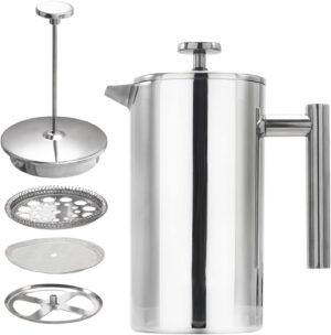 ETiME French Press Edelstahl 1L Silber