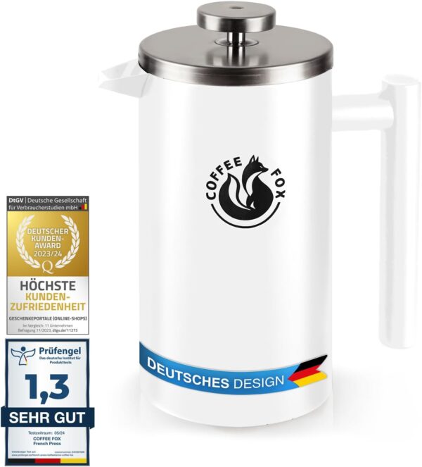 Edelstahl French Press 1000ml Weiß