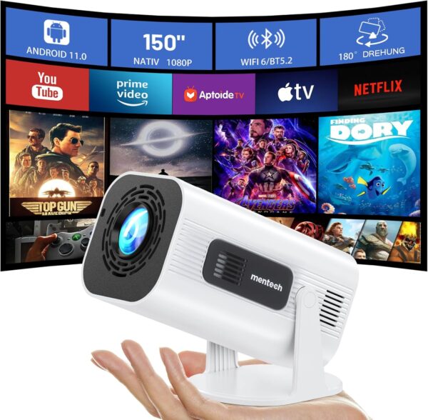 MENTECH Mini Beamer 4K HD WiFi6 Android TV 11