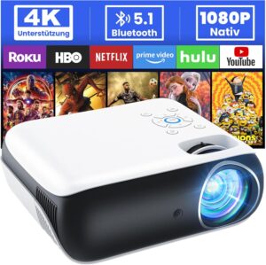 Tragbarer 4K Beamer mit Bluetooth HDMI